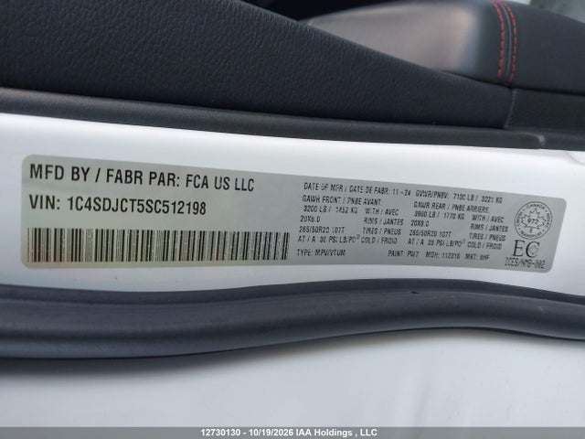 12730130 :رقم المزاد ، 1C4SDJCT5SC512198 vin ، 2025 Dodge Durango R/t مزاد بيع