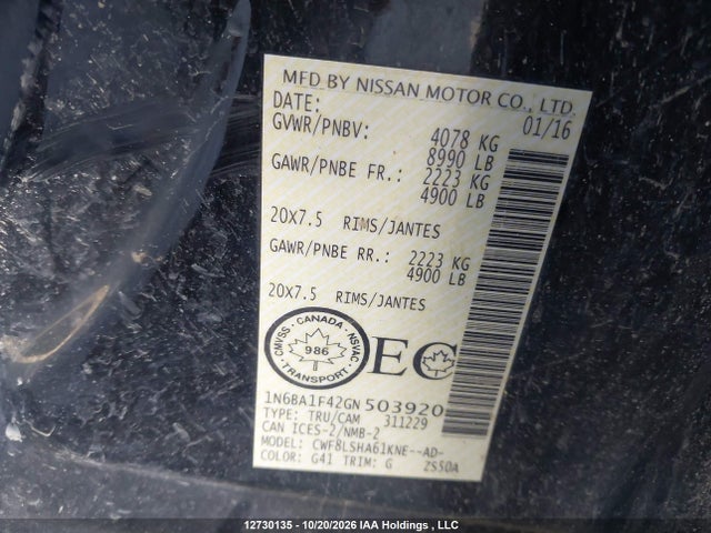 1N6BA1F42GN503920 Nissan Titan Xd Platinum Reserve/pro-4x/s/sl/sv