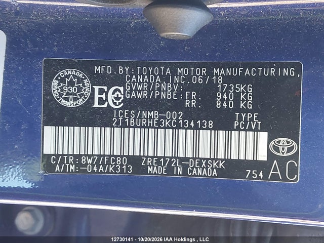 Toyota COROLLA SE 2019 2T1BURHE3KC134138 Image 9