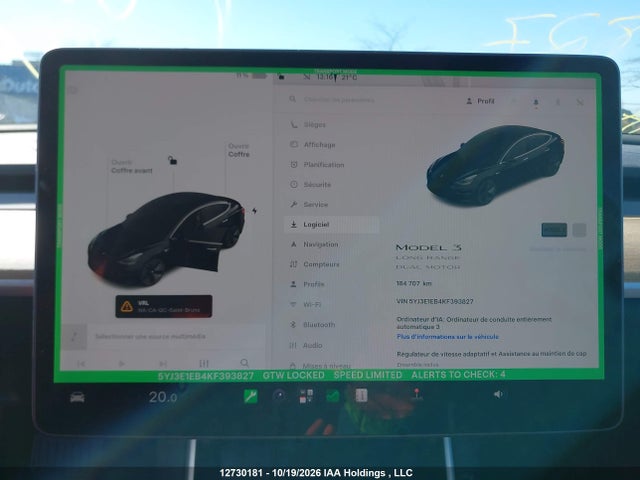 12730181 :رقم المزاد ، 5YJ3E1EB4KF393827 vin ، 2019 Tesla Model 3 Long Range/performance مزاد بيع