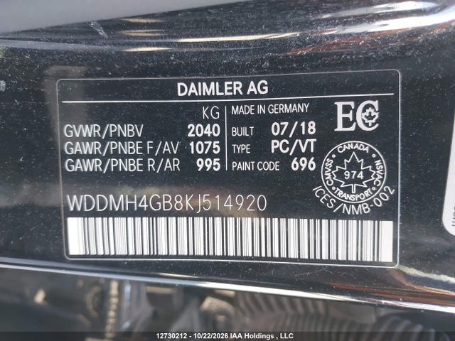WDDMH4GB8KJ514920 Mercedes-Benz B 250 4matic Sports Tourer