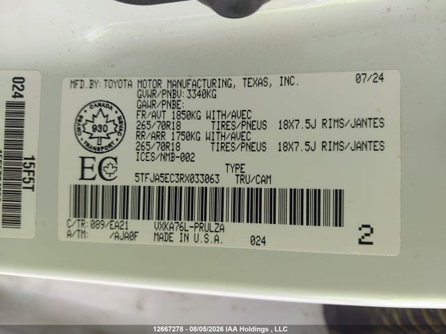Продаж на аукціоні авто 2024 Toyota Tundra Limited 4x4, vin: 5TFJA5EC3RX033063, номер лоту: 12667278