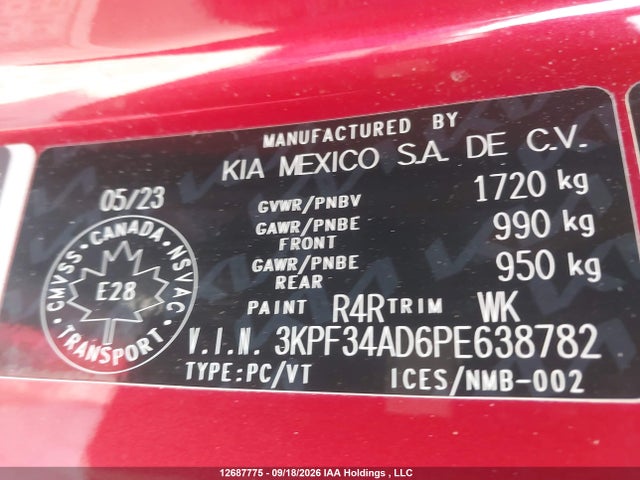 3KPF34AD6PE638782 KIA Forte Ex/ex Premium/ex+/gt-line