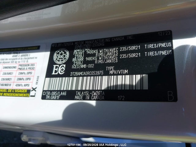 Lexus RX 350 2024 2T2BAMCA0RC053975 Image 9