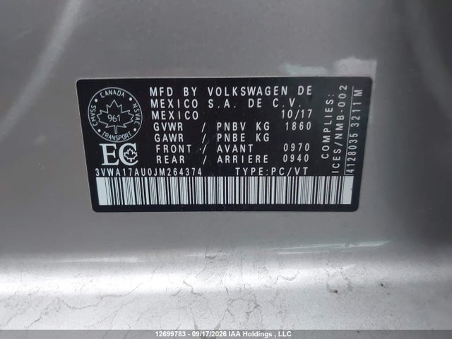 3VWA17AU0JM264374 Volkswagen Golf 1.8 Tsi Highline