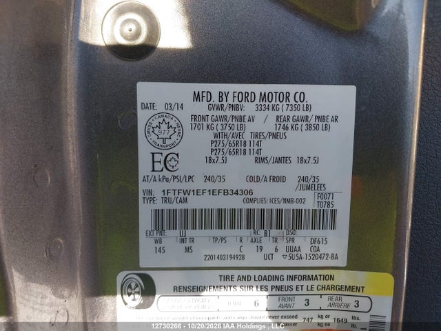 Ford F150 Supercrew 2014 1FTFW1EF1EFB34306 Image 9