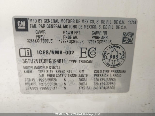GMC Sierra 1500 Slt 2015 3GTU2VEC6FG194811 Image 21