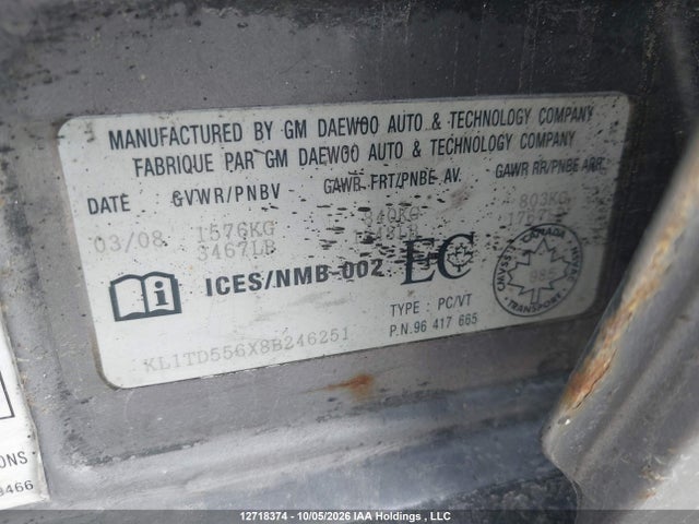 12718374 :رقم المزاد ، KL1TD556X8B246251 vin ، 2008 Chevrolet Aveo Ls مزاد بيع