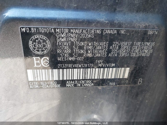 2T3ZFREVXEW128179 Toyota RAV4 LE