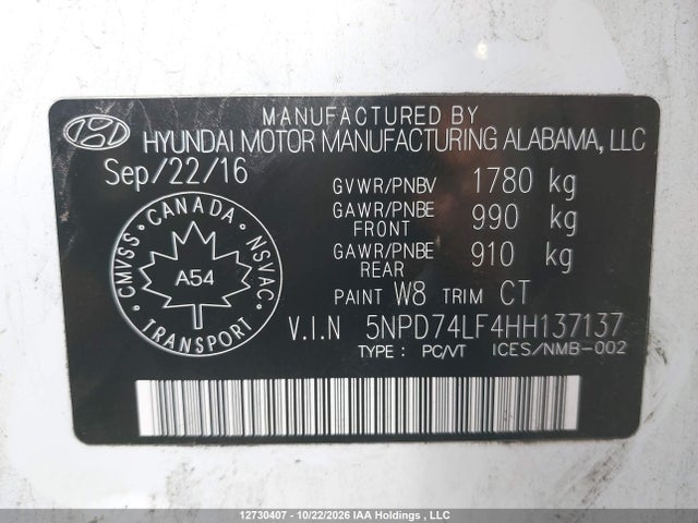 Hyundai ELANTRA SE 2017 5NPD74LF4HH137137 Image 9