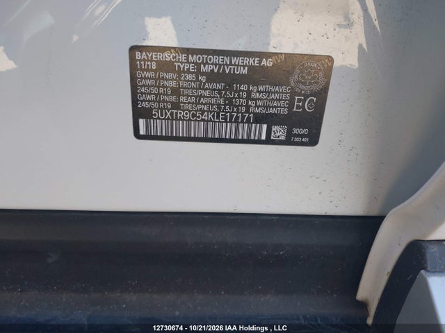 Auction sale of the 2019 Bmw X3 Xdrive30i, vin: 5UXTR9C54KLE17171, lot number: 12730674