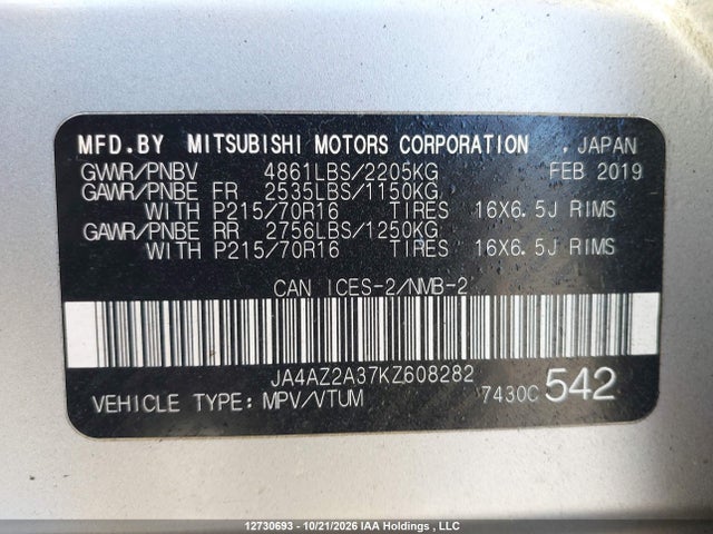 Mitsubishi Outlander Es 2019 JA4AZ2A37KZ608282 Image 18