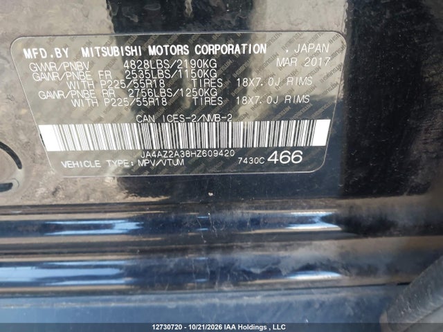 Продаж на аукціоні авто 2017 Mitsubishi Outlander, vin: JA4AZ2A38HZ609420, номер лоту: 12730720