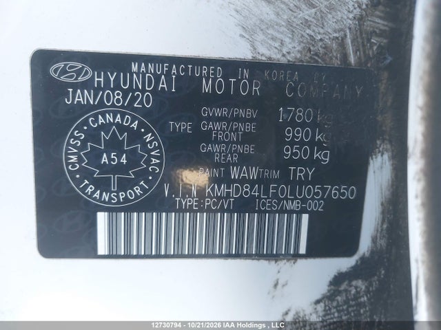 Продаж на аукціоні авто 2020 Hyundai Elantra Sel/value/limited, vin: KMHD84LF0LU057650, номер лоту: 12730794