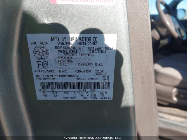 Продаж на аукціоні авто 2006 Ford Escape Xlt, vin: 1FMYU03136KC80002, номер лоту: 12730943