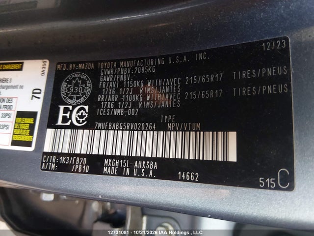 Auction sale of the 2024 Toyota Corolla Cross Hybrid Se, vin: 7MUFBABG5RV020264, lot number: 12731081