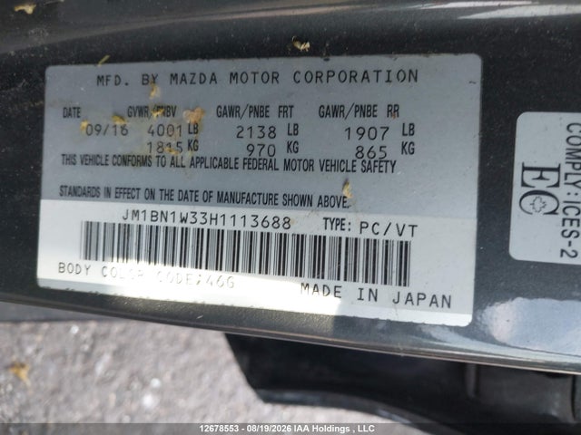 JM1BN1W33H1113688 Mazda Mazda3 Gt