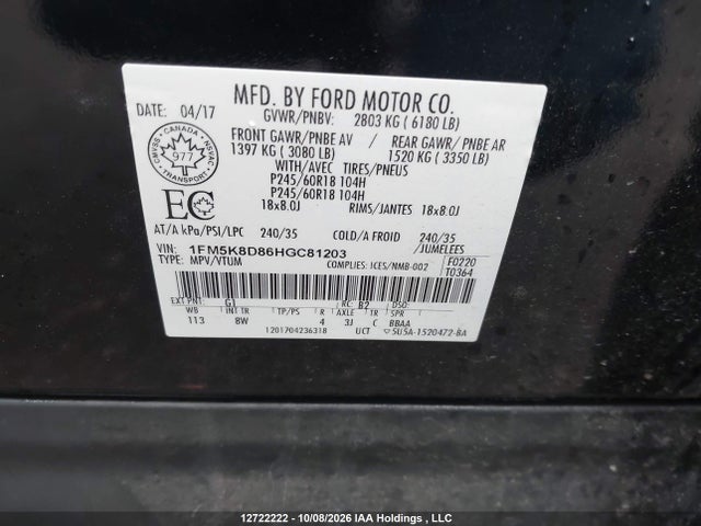 Ford EXPLORER XLT 2017 1FM5K8D86HGC81203 Image 9