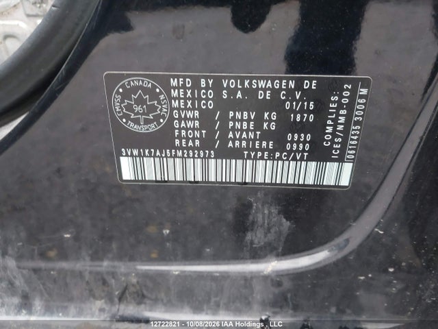 3VW1K7AJ5FM292973 Volkswagen Jetta 2.0l Trendline/2.0l Trendline+