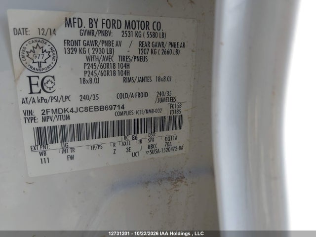 Ford EDGE SEL 2014 2FMDK4JC8EBB69714 Image 18