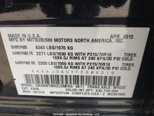 4A4AJ3AUXFE606219 Mitsubishi RVR SE