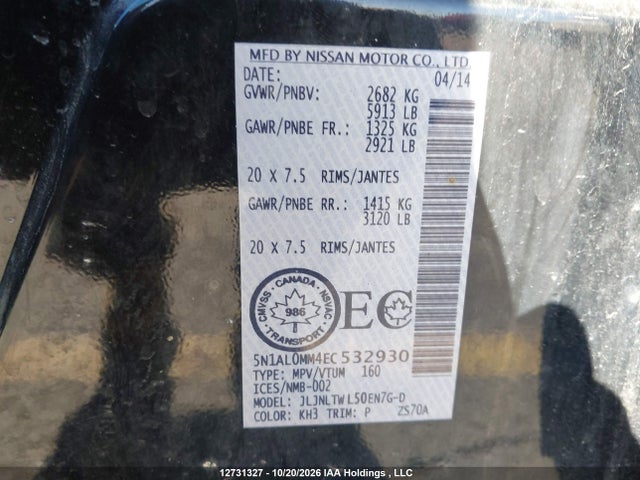 Продаж на аукціоні авто 2014 Infiniti Qx60, vin: 5N1AL0MM4EC532930, номер лоту: 12731327
