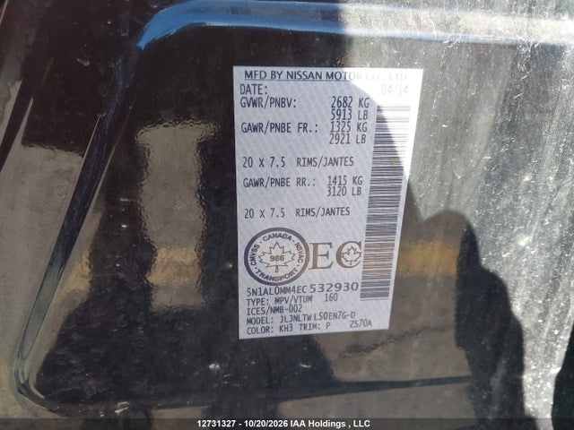 Продаж на аукціоні авто 2014 Infiniti Qx60, vin: 5N1AL0MM4EC532930, номер лоту: 12731327