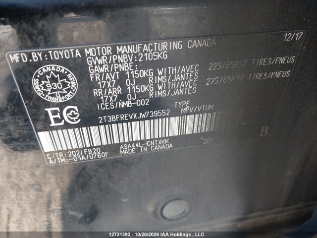 2T3BFREVXJW739552 Toyota RAV4 LE