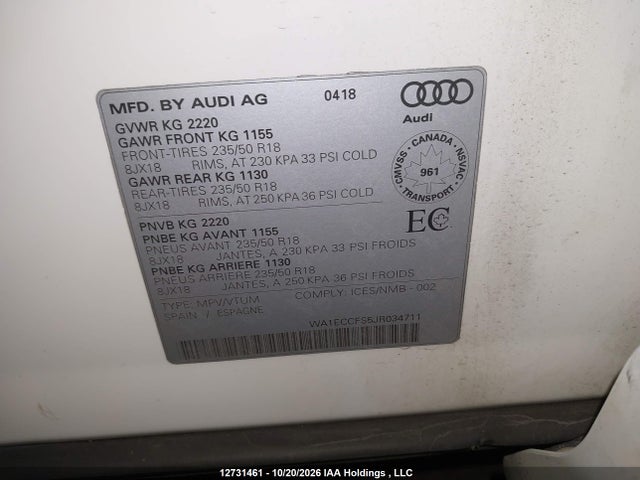 Audi Q3 PREMIUM 2018 WA1ECCFS5JR034711 Image 19