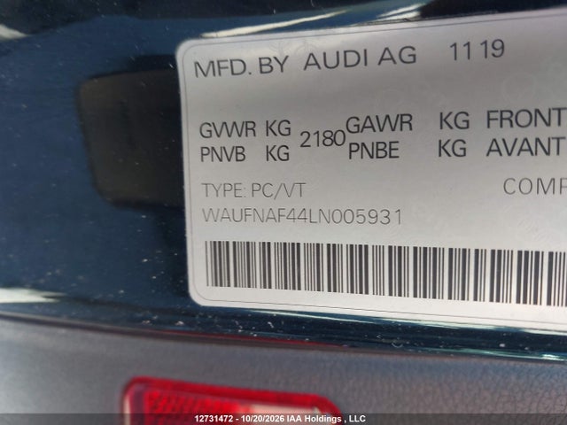 Aukcja sprzedaży 2020 Audi A4 2.0t Technik, vin: WAUFNAF44LN005931, numer aukcji: 12731472