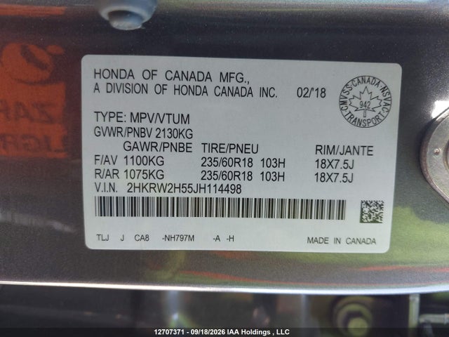 2HKRW2H55JH114498 Honda CR-V EX