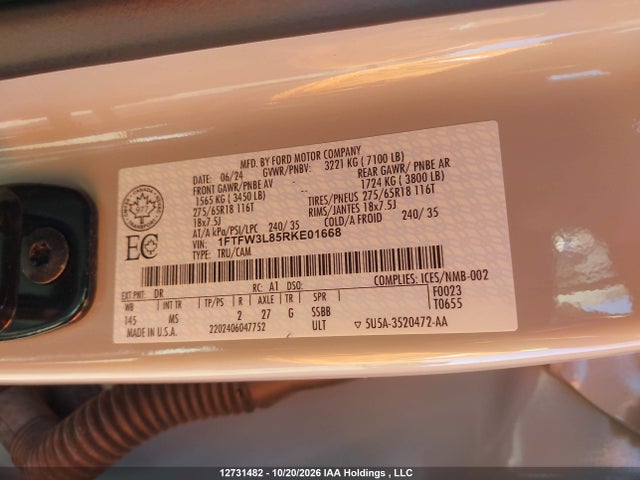 Ford F150 Xlt 2024 1FTFW3L85RKE01668 Image 9