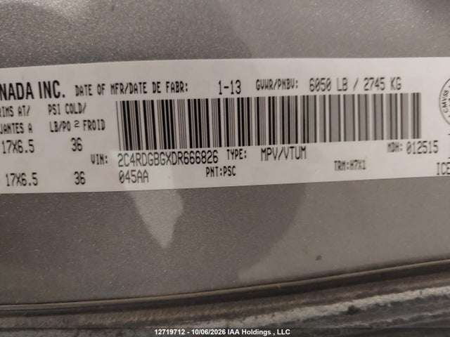 Продаж на аукціоні авто 2013 Dodge Grand Caravan Se/sxt, vin: 2C4RDGBGXDR666826, номер лоту: 12719712