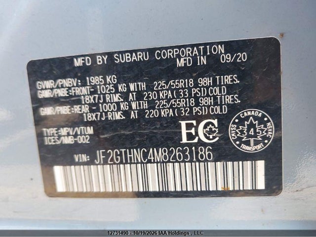 JF2GTHNC4M8263186 Subaru Crosstrek Limited