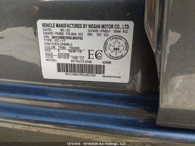 Nissan VERSA SV 2025 3N1CN8EV0SL863763 Image 18
