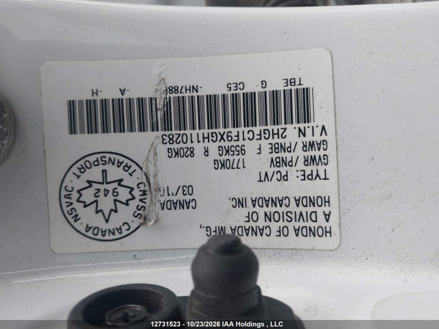 Aukcja sprzedaży 2016 Honda Civic Touring, vin: 2HGFC1F9XGH110283, numer aukcji: 12731523