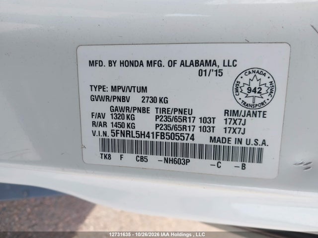 Honda ODYSSEY EX 2015 5FNRL5H41FB505574 Image 9
