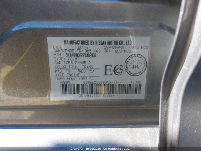 3N1AB8CV2SY309937 Nissan SENTRA SV