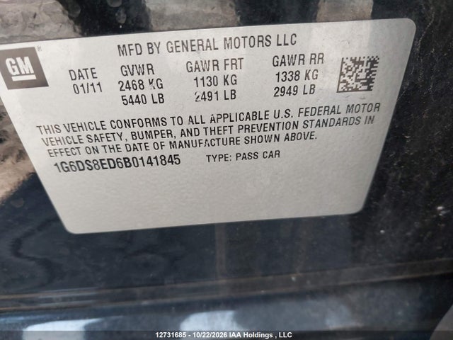 2011 Cadillac Cts Premium მანქანა იყიდება აუქციონზე, vin: 1G6DS8ED6B0141845, აუქციონის ნომერი: 12731685