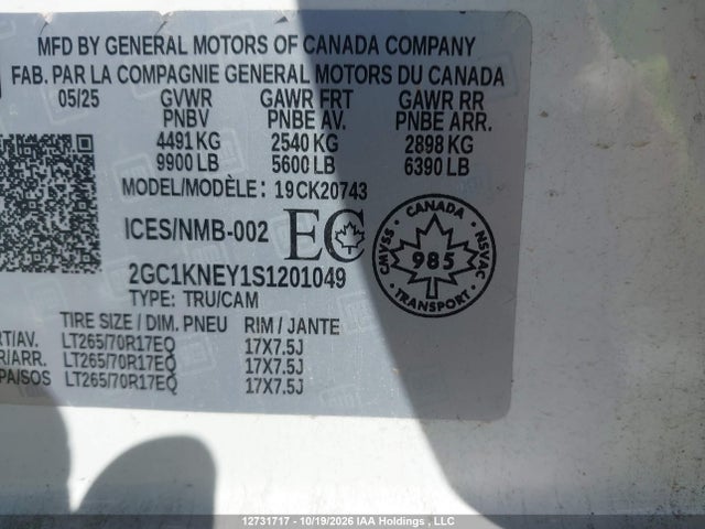12731717 :رقم المزاد ، 2GC1KNEY1S1201049 vin ، 2025 Chevrolet Silverado K2500 Heavy Duty Lt مزاد بيع