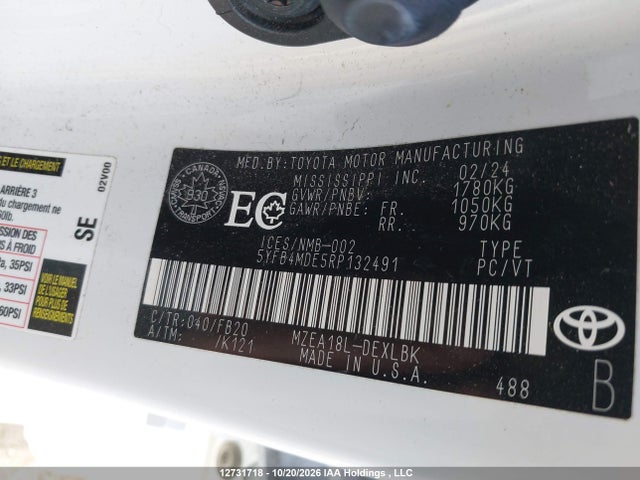 5YFB4MDE5RP132491 Toyota COROLLA LE