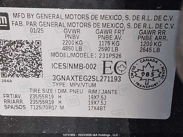 Chevrolet EQUINOX RS 2025 3GNAXTEG2SL271193 Image 9