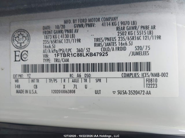 Ford Transit T-250 2020 1FTBR1C88LKB47925 Image 9