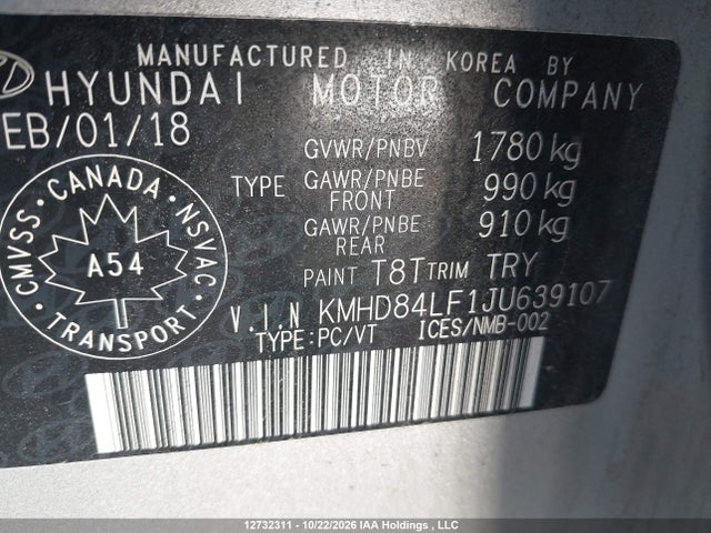 Aukcja sprzedaży 2018 Hyundai Elantra Gl Se, vin: KMHD84LF1JU639107, numer aukcji: 12732311