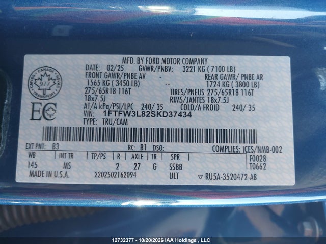 Ford F150 Xlt 2025 1FTFW3L82SKD37434 Image 19