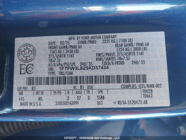 Ford F150 Xlt 2025 1FTFW3L82SKD37434 Image 9