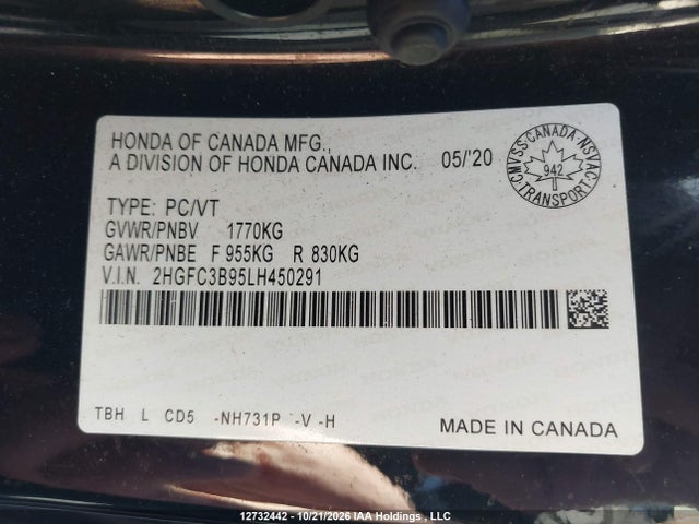 Honda Civic Touring 2020 2HGFC3B95LH450291 Image 9