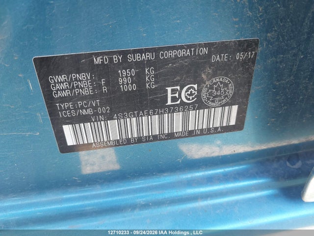 Subaru Impreza Touring 2017 4S3GTAE67H3736257 Image 9