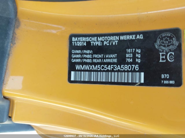 WMWXM5C54F3A58076 Mini 3 Door Cooper