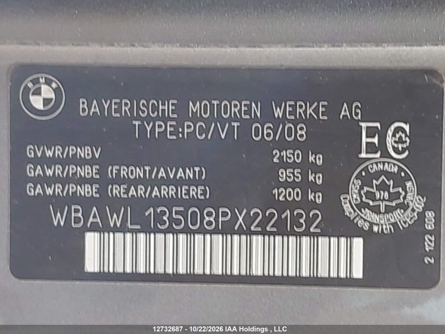 Продажа на аукционе авто 2008 Bmw 328i, vin: WBAWL13508PX22132, номер лота: 12732687